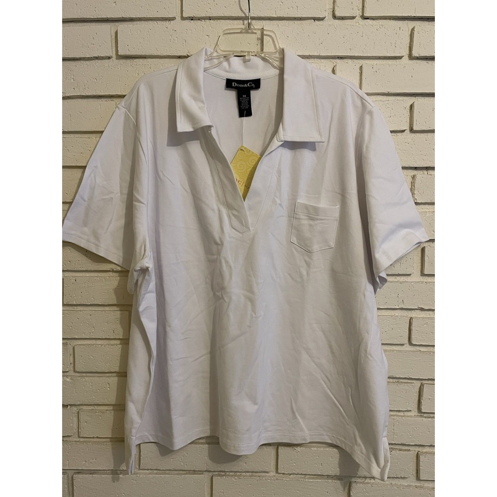Denim & co. Essentials Favorite Jersey Polo Collar Top Solid White Size 3XL NEW